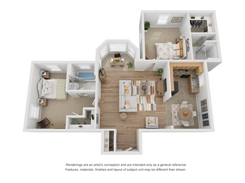 Floor plan for 2 beds, 2 baths, 1030 sqft